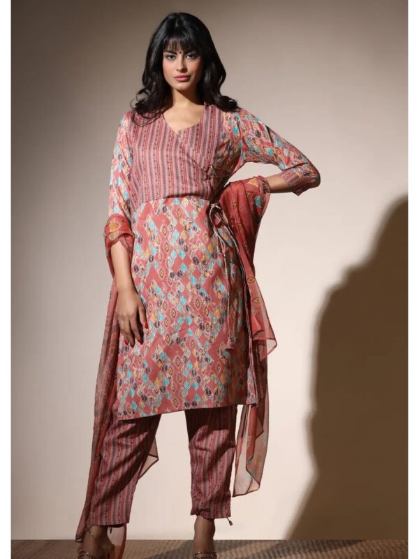 Brown Printed Straight Kurta Set for Women
