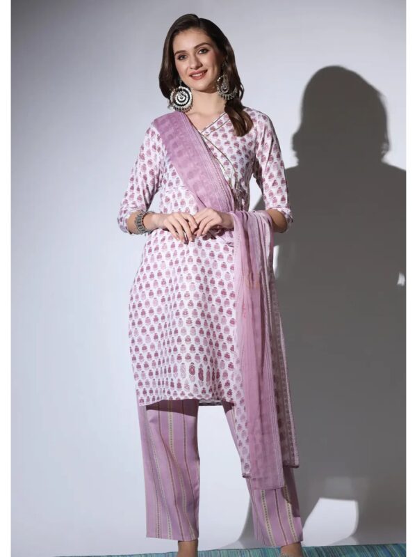Lavender Printed Straight Kurta Set for Women