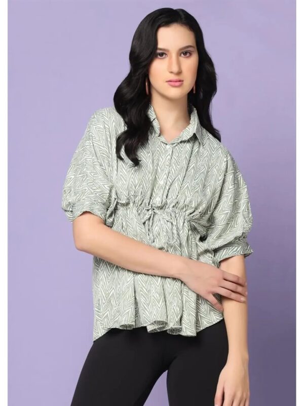 Grey Printed Ruched Peplum Top for Women