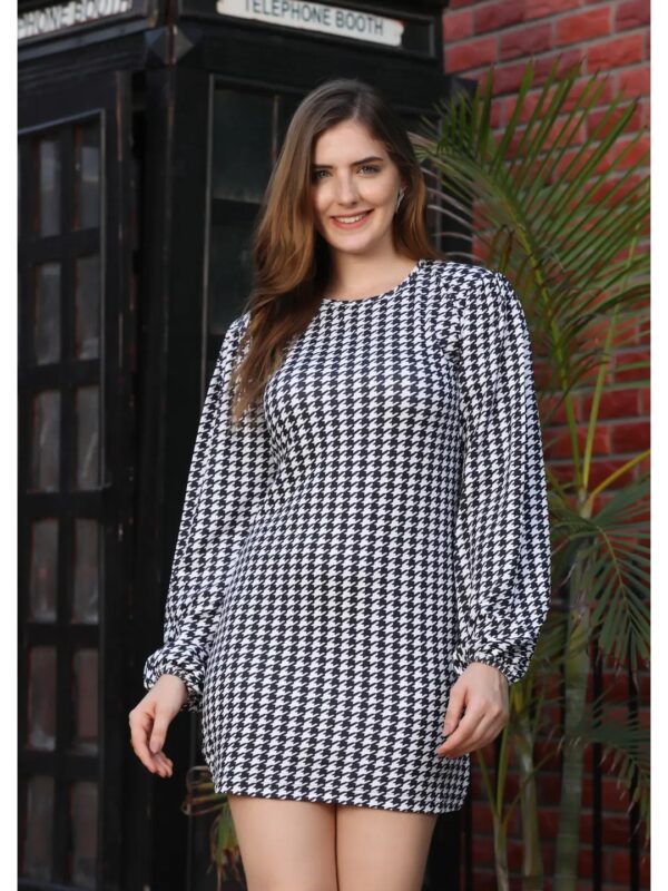 Black Houndstooth Mini Bodycon Dress for Women