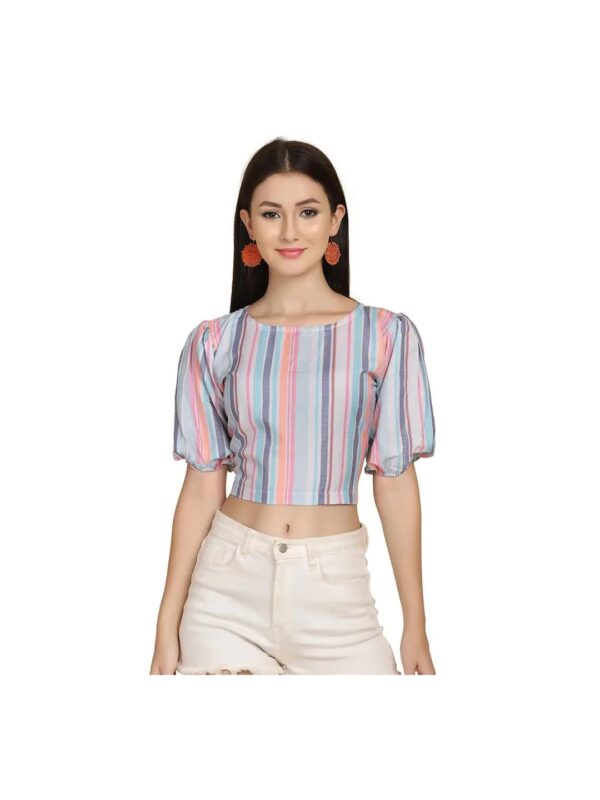 Blue Striped Crop Top for Women