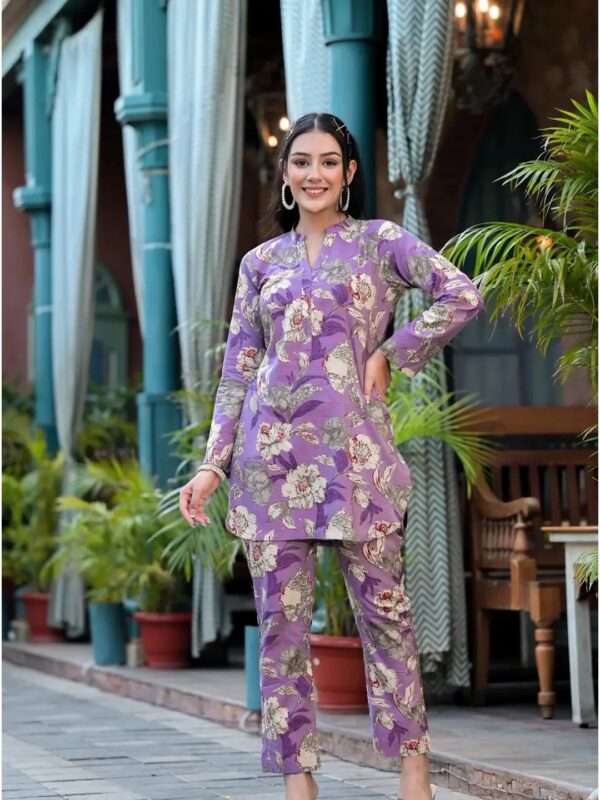 Lavender Printed Kurta Set for Women