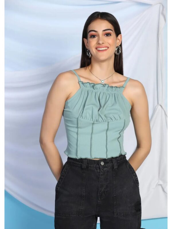 Solid Ruffle Crop Top for Women