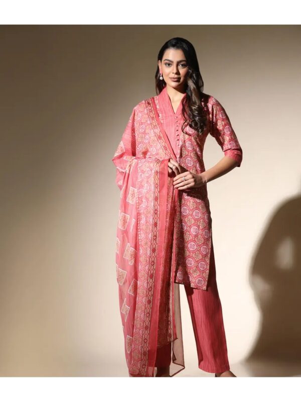 Peach Ethnic Motifs Straight Kurta Set for Women