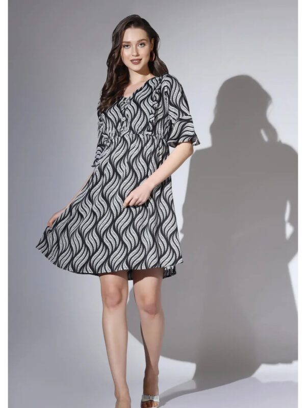 Black Floral Mini A-line Dress for Women