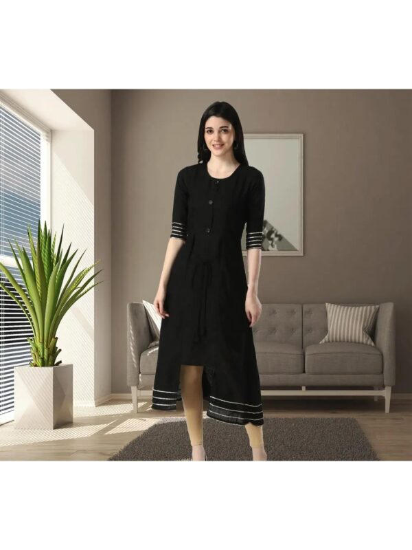 Black Asymmetric Midi A-line Dress for Women