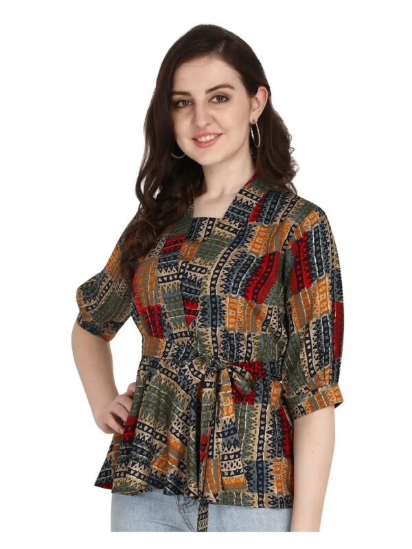 Multicolour Printed Wrap Top for Women