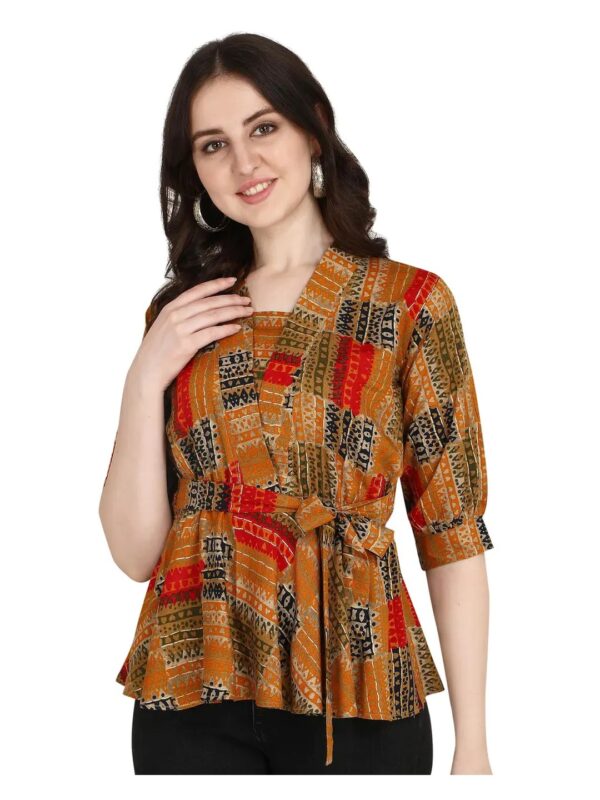 Yellow Printed Wrap Top for Women
