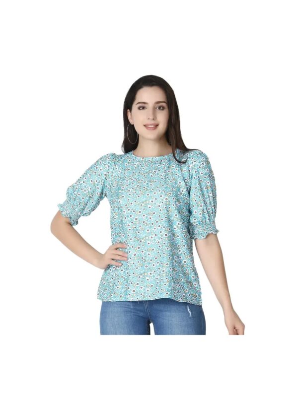 Blue Floral Ruffle Top for Women