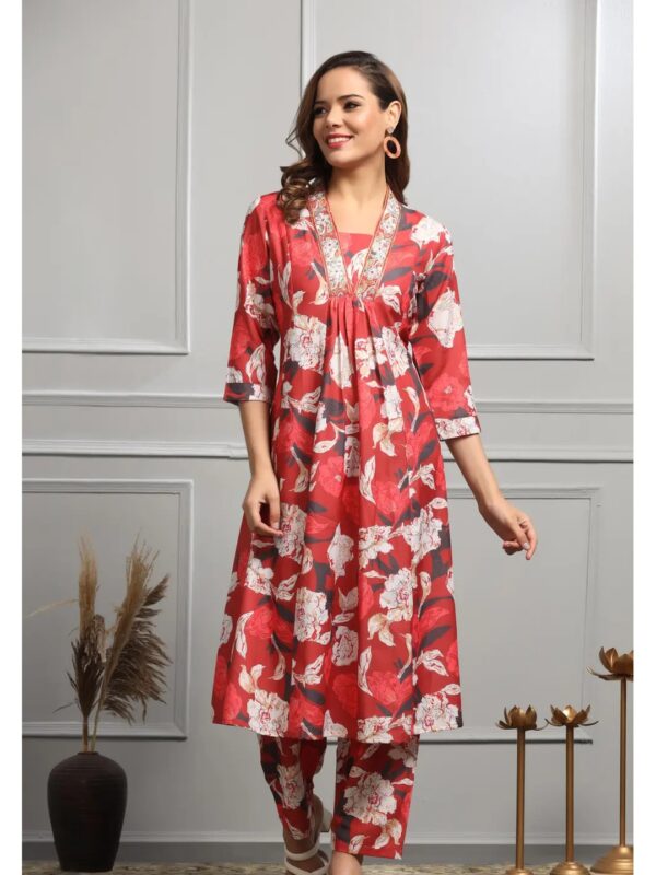 Red Printed Alia Cut Kurta Set for Women