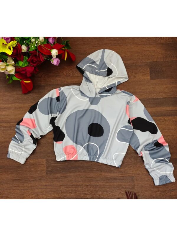 Grey Printed Cropped Hoodie for Women