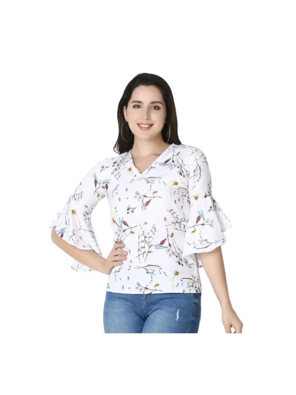 White Floral Ruffle Top for Women