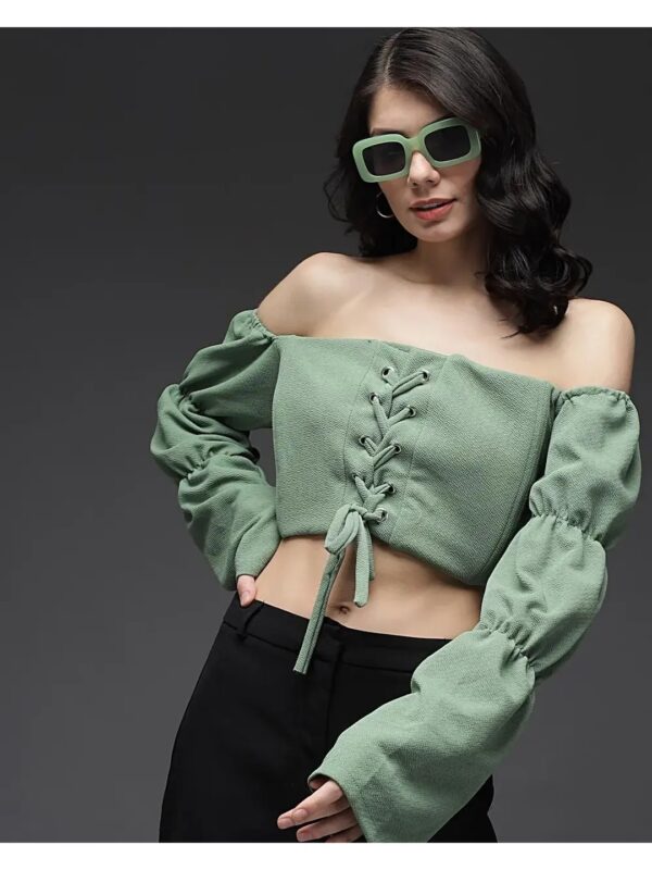 Mint Tie-up Off-Shoulder Crop Top for Women