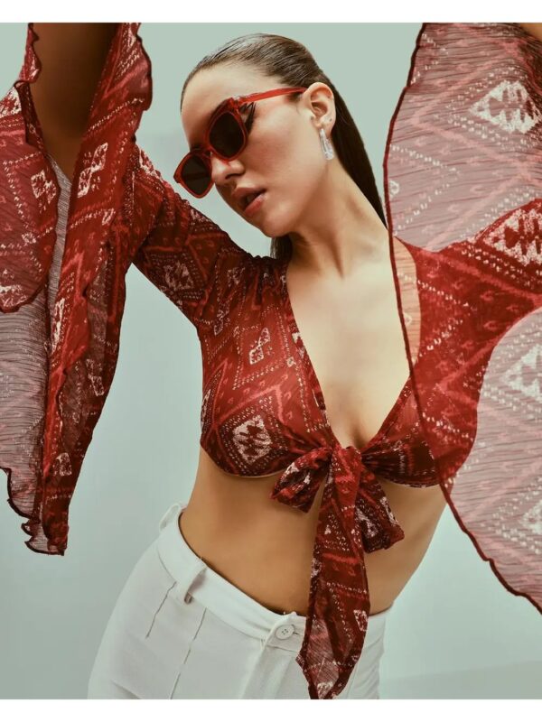 Brown Printed Tie-Up Bralette Top for Women