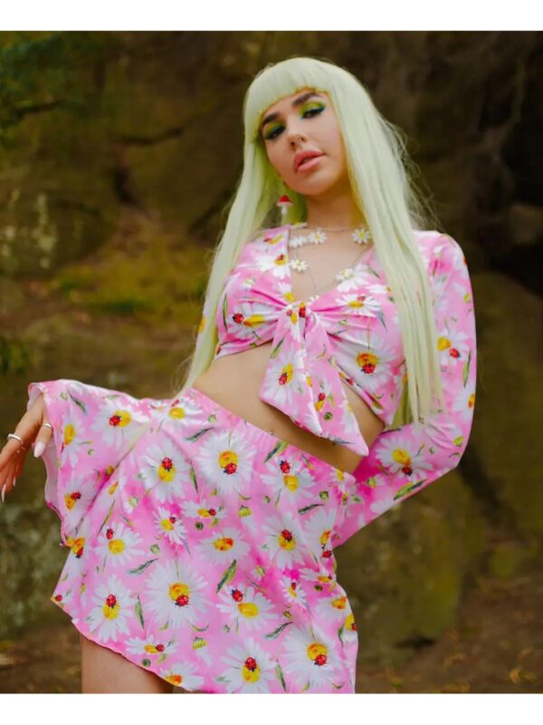 Pink Floral Mini Skirt Co-ord Set for Women