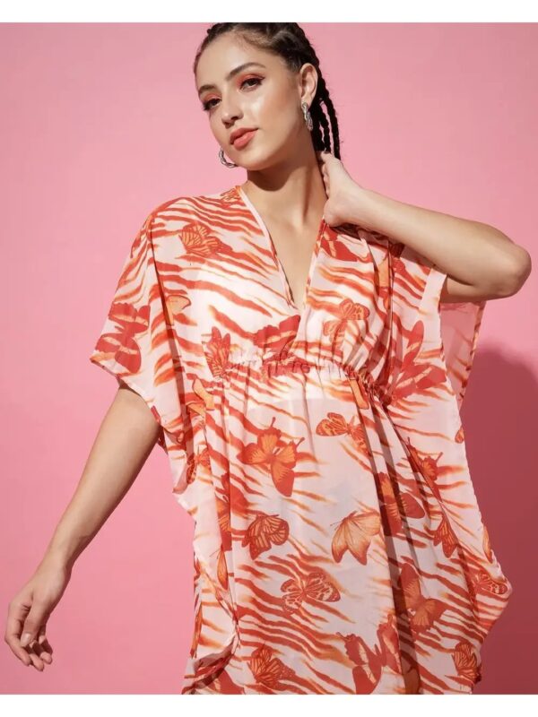 Red Printed Mini Kaftan Dress for Women