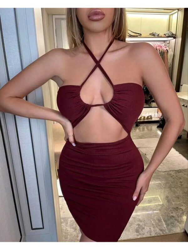 Maroon Cut-out Mini Bodycon Dress for Women