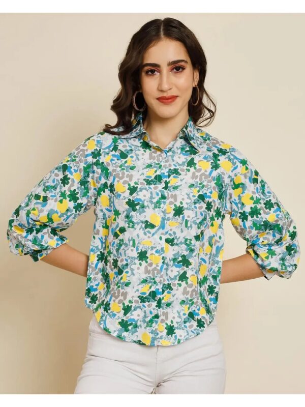 Sea Green Floral Regular Shirt for Women