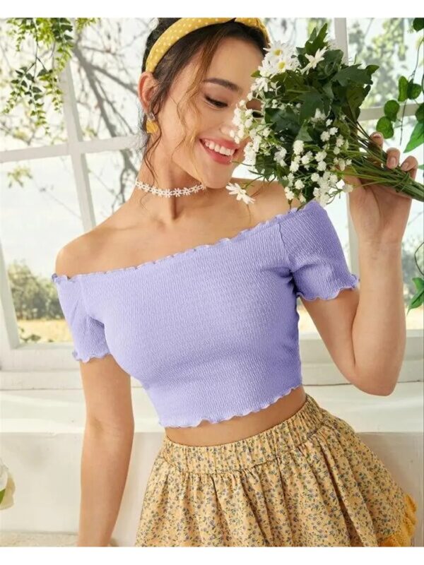 Lavender Off-Shoulder Elastic Crop Top for Women