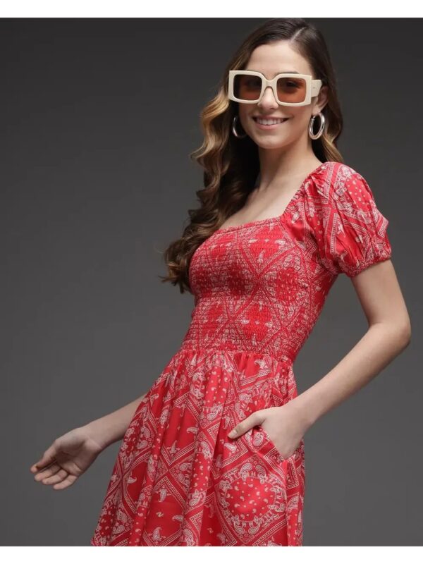 Red Printed Mini A-line Dress for Women