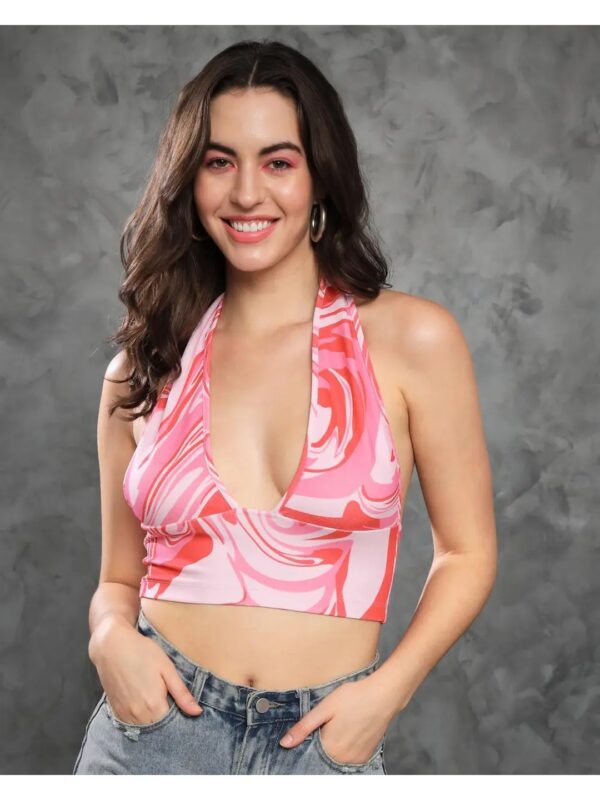 Pink Printed Halter Top for Women