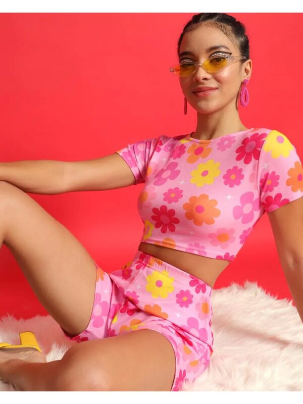 Pink Floral Shorts Co-ord Set for Women