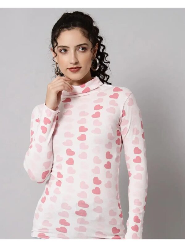 White Heart Turtle Neck Top for Women