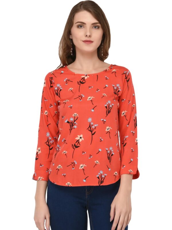 Orange Floral Regular Top for Women