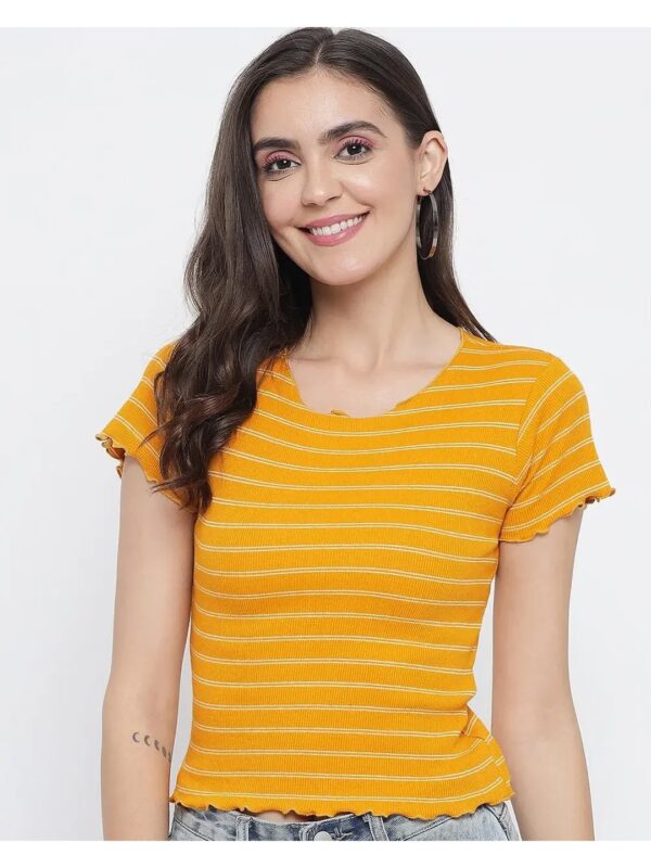Yellow Striped Bodycon Top for Women