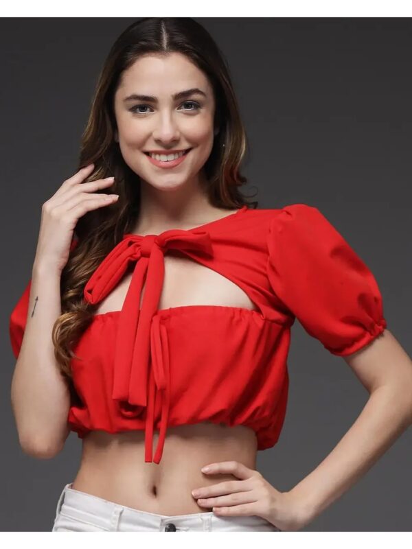 Red Tie-up Crop Top for Women