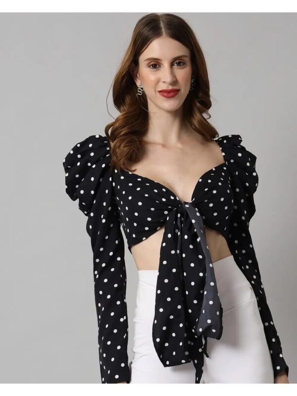 Black Polka Dot Tie-Up Top for Women