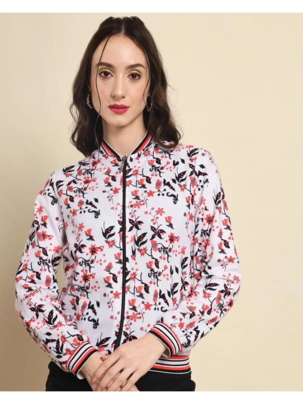 White Floral Bomber Jacket for Women