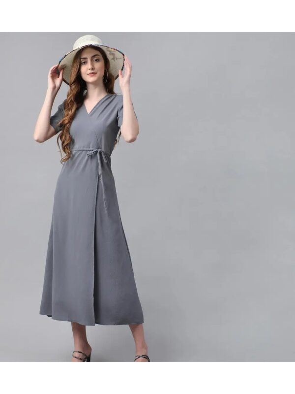 Grey Wrap Midi Dress for Women