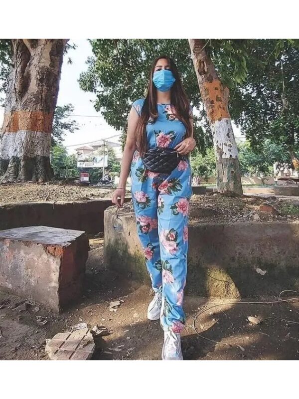 Blue Floral Flare Jumpsuit for Women
