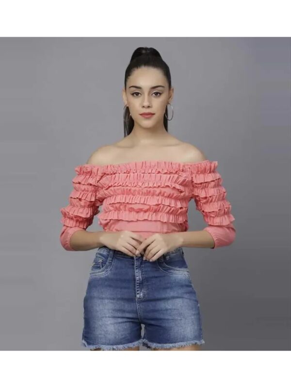 Solid Off-Shoulder Ruffle Top for Women
