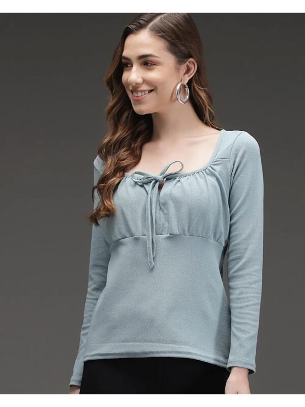 Blue Tie-up Bodycon Top for Women