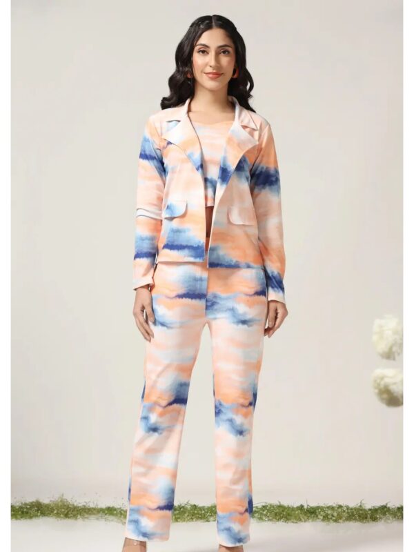 Multicolour Tie-Dye Blazer and Pants Co-ord Set for Women