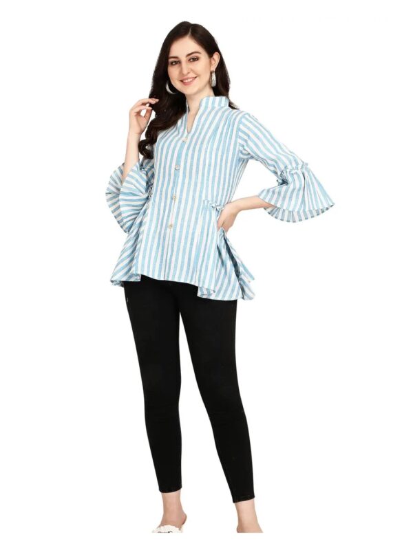 Blue Striped High-Low Top for Women