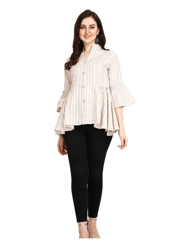 Cream Striped High-Low Top for Women