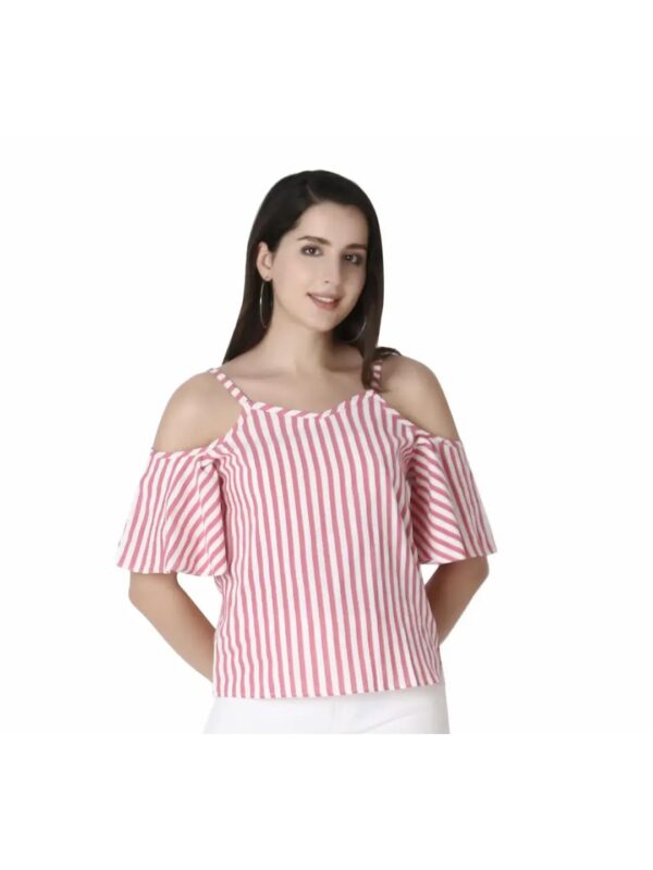 Pink Striped Cold Shoulder Top for Women