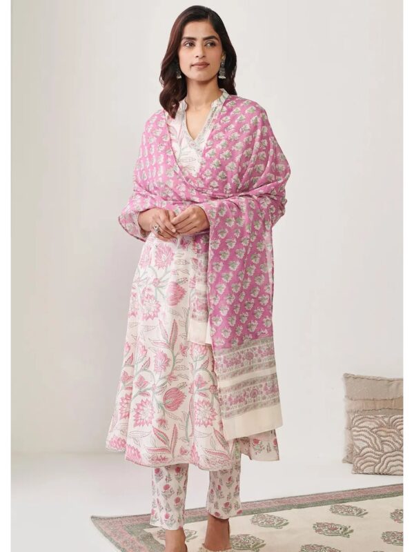 Light Pink Ethnic Printed Anarkali Kurta Set for Women