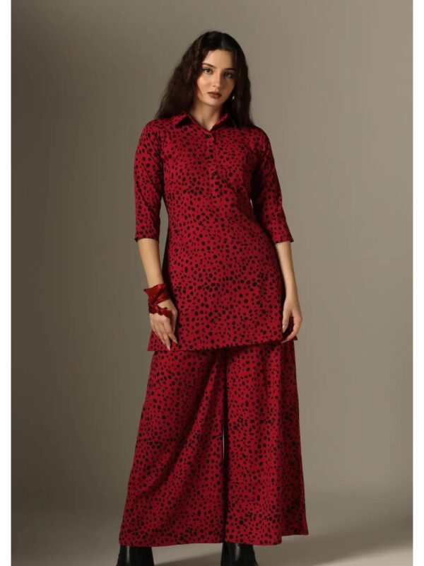 Maroon Printed Tunic Kurta and Palazzo Co-ord Set for Women