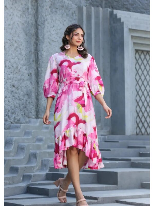 Pink Tie-Dye High-Low Midi Dress for Women