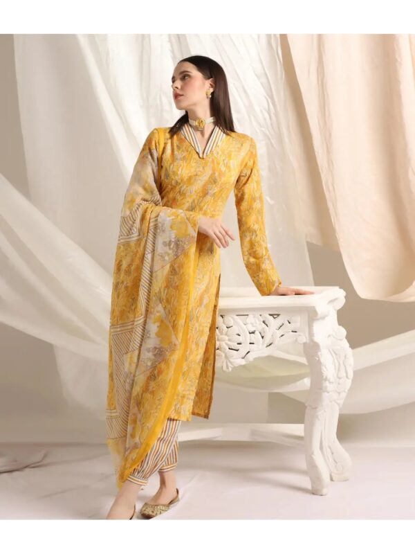 Yellow Floral Straight Kurta Set for Women