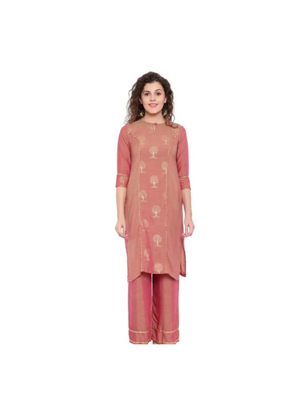 Peach Embellished Straight Kurta Set for Women