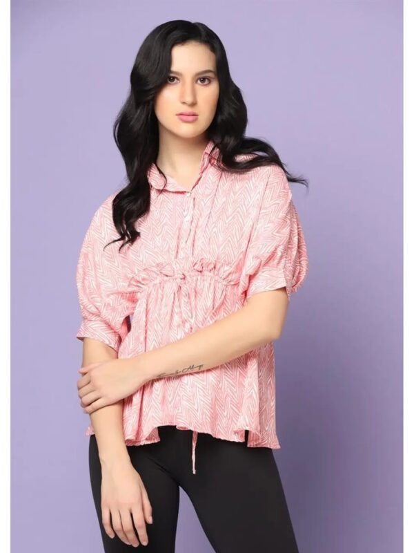 Pink Printed Cinched Top for Women