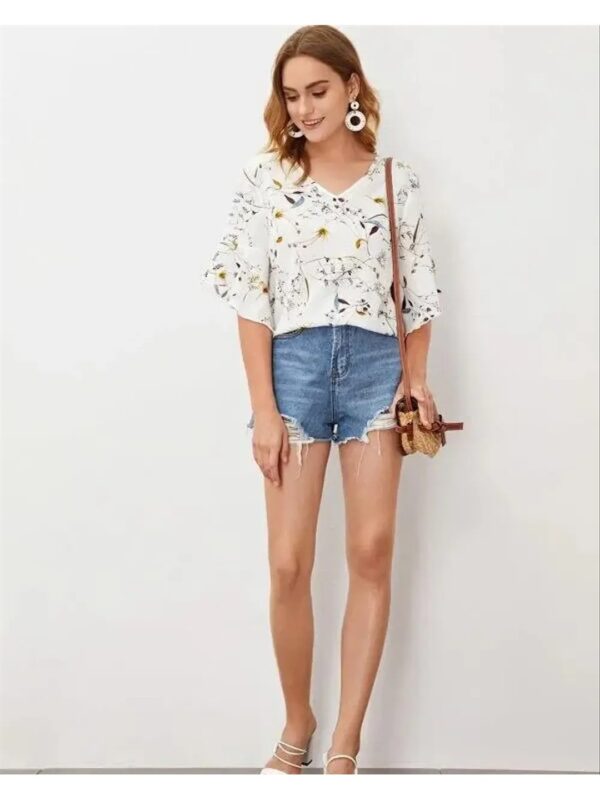 White Floral Ruffle Top for Women