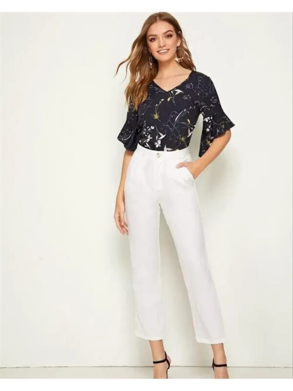 Black Floral Ruffle Top for Women