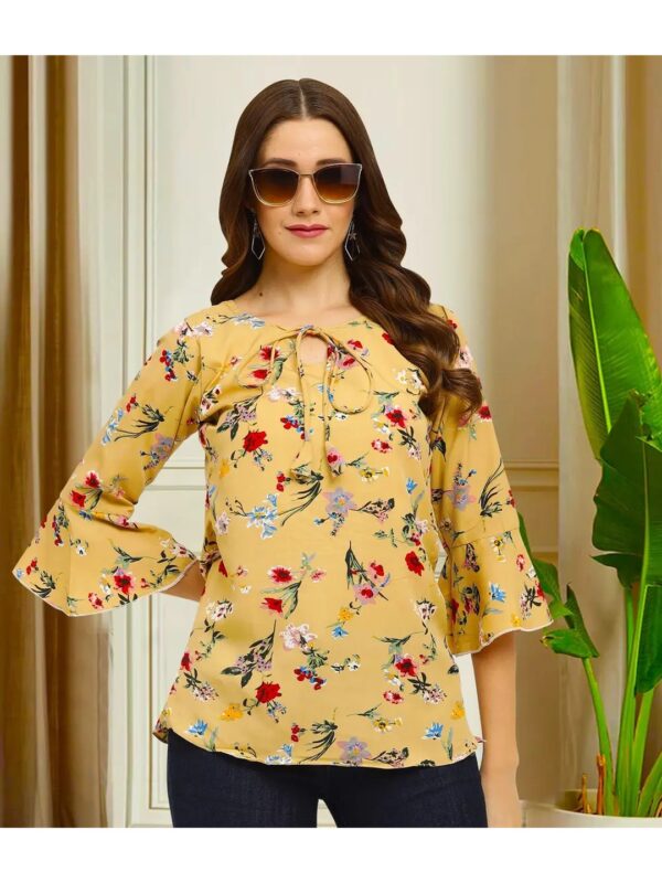 Yellow Floral Tie-Up Top for Women