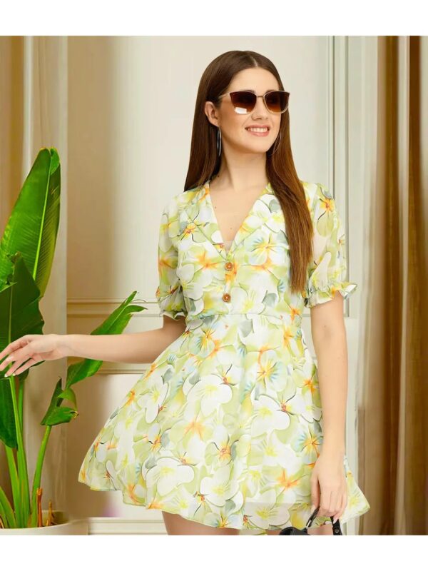 Green Floral Mini A-line Dress for Women